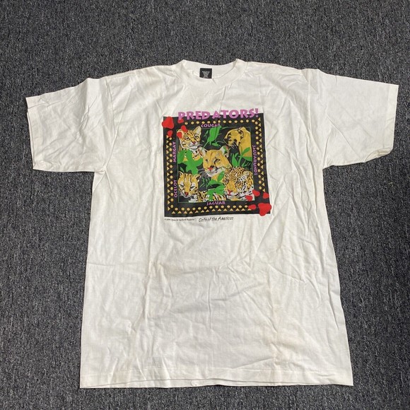 Vintage 94  Cats Predators Single Stitch Shirt XL Earth Foundation Alore USA Tag - Picture 1 of 12